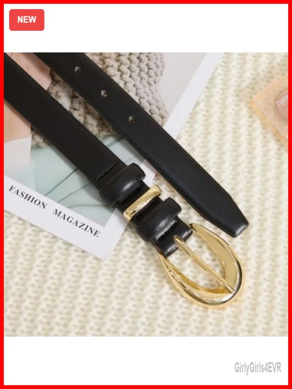 Women's Skinny Faux Leather Belt with Gold Buckle for Jeans & Dresses
